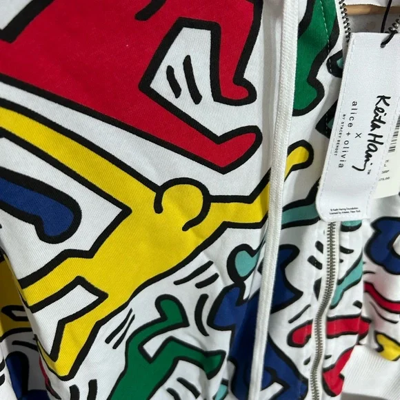 NWT Alice + Olivia X Keith Haring Barron Crop Zip Up Hoodie Sweatshirt Jacket L - Picture 9 of 16